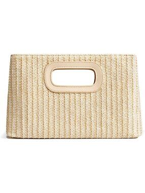 Women's Pearl White Woven Chic Straw Clutch Purses with Top Handle Summer Bag